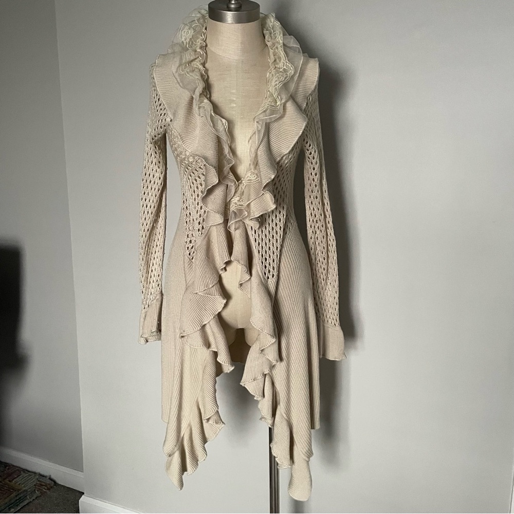 Susan Lawrence Cream Ruffled Sweater